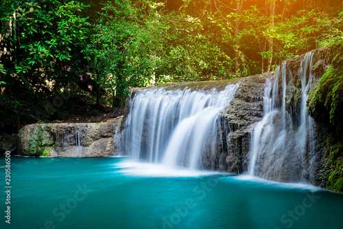 Erawan waterfall at tropical forest of national park  Thailand 