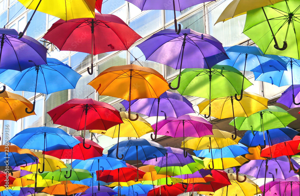 street decoration with colorful umbrellas in old part ofBelgrade, Serbia                           