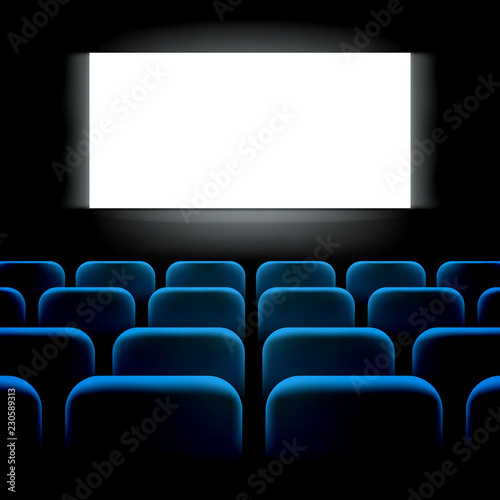 Movie cinema premiere screen with blue seats. Graphic concept for your design