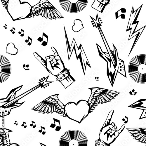 Rock and roll music seamless pattern.