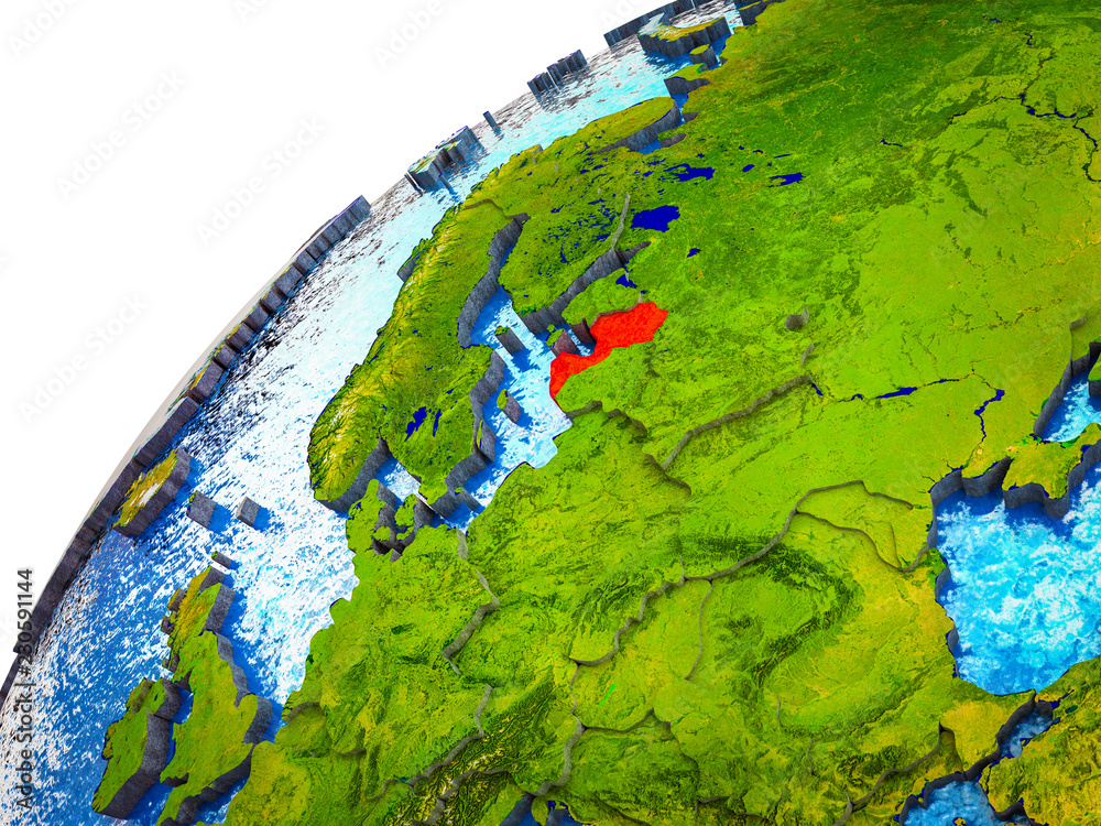 Latvia on 3D Earth model with visible country borders.