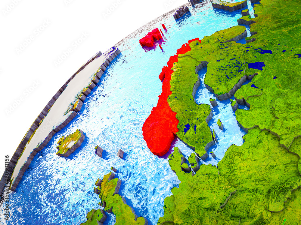 Norway on 3D Earth model with visible country borders.