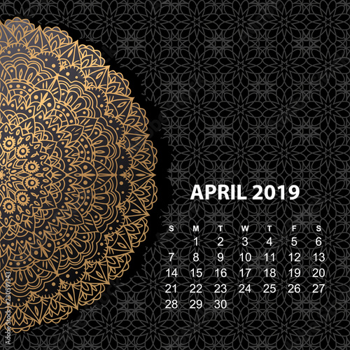 Canvas Print Calendar for 2019 year