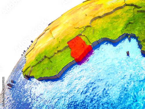 Ghana on 3D Earth model with visible country borders.