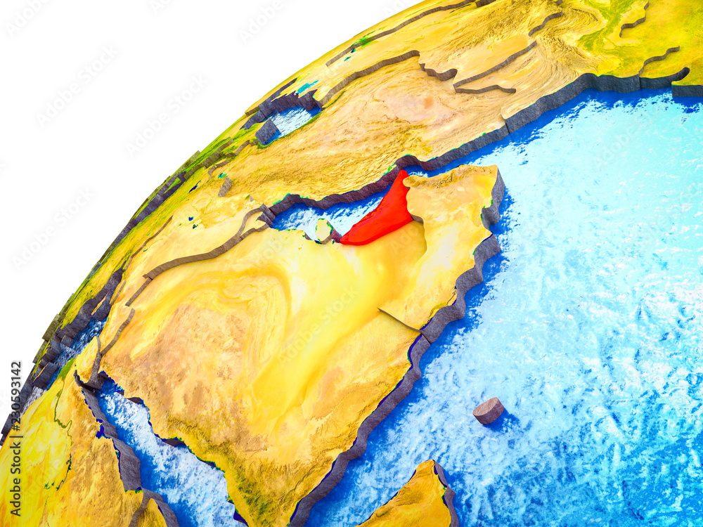 United Arab Emirates on 3D Earth model with visible country borders ...