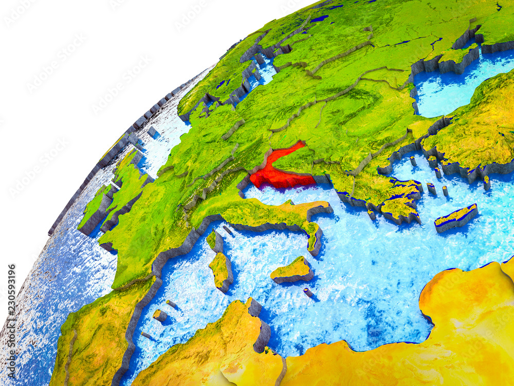 Croatia on 3D Earth model with visible country borders. Croatia on 3D Earth model with visible country borders.