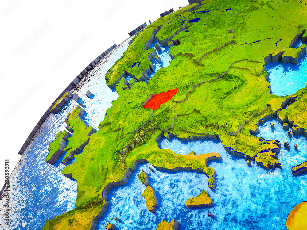 Czech republic on 3D Earth model with visible country borders.