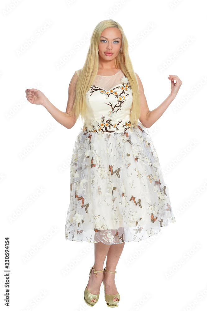 Portrait of beautiful woman in dress on white background Portrait of beautiful woman in dress on white background
