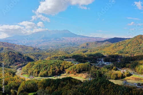 日本のリゾート地 開田高原を空撮