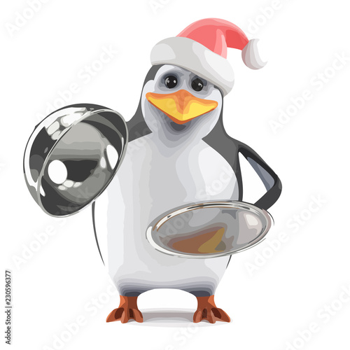 Vector 3d Xmas penguin silver service