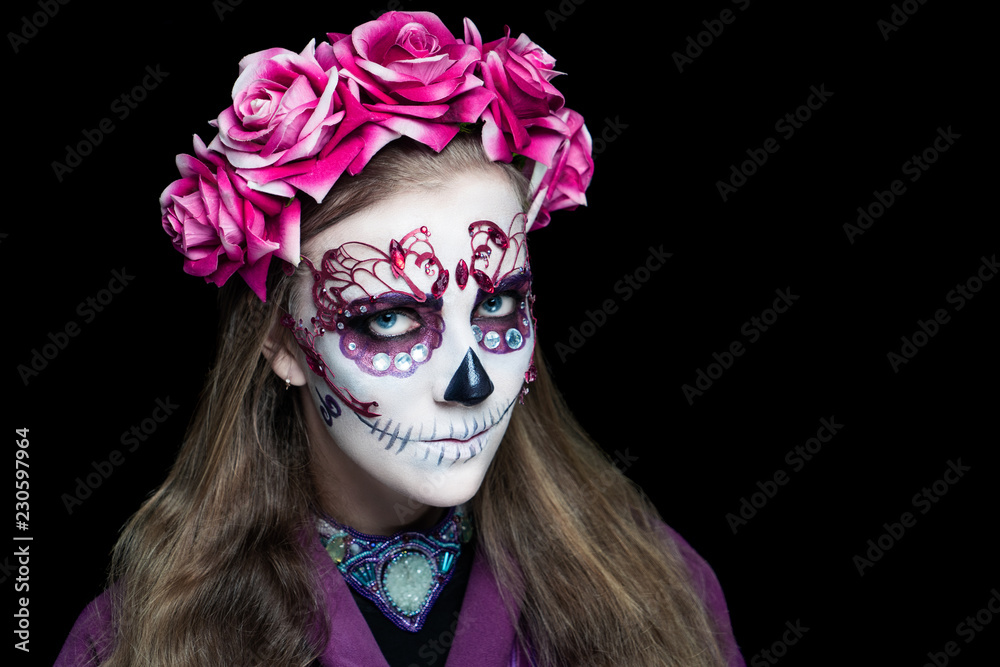 Woman art make up Scary skull