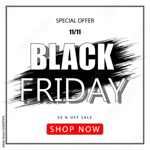 Black friday sale banner on white background. Black blot with text on white background. Black friday logo for banners, web pages, brochure layouts, headlines and flyers, design. Vector illustration.
