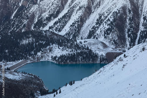 mountain lake in winter  Big Almaty Lake  Kazakhstan