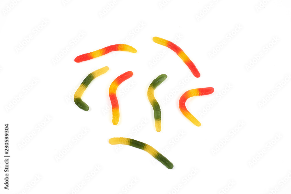 gummy jelly worm candy on isolated on white background. gummy jelly worm candy on isolated on white background.