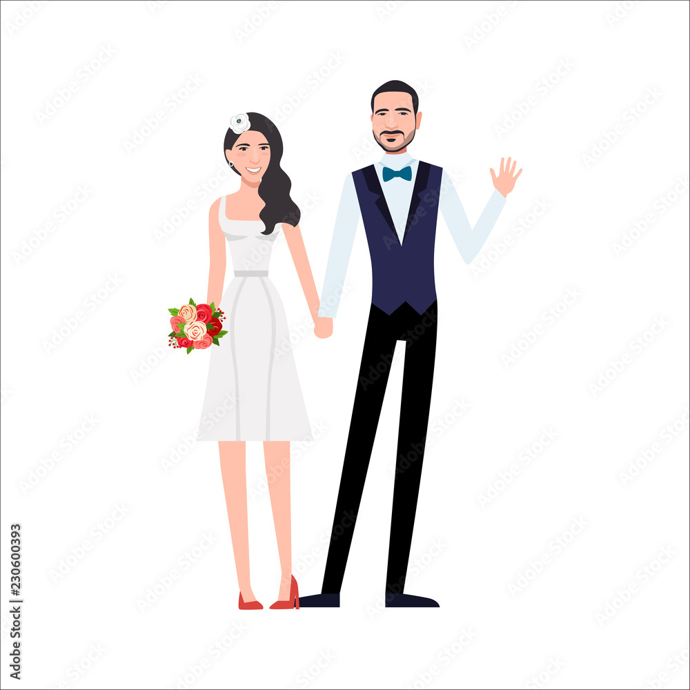 Bride and groom.Couple. Wedding card with the newlyweds. Isolated objects. Vector illustration. Bride and groom.Couple. Wedding card with the newlyweds. Isolated objects. Vector illustration.