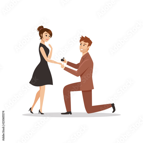 Man proposing to a woman standing on knee vector illustration