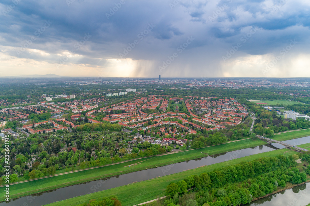 Storm over Wrocław aerial view