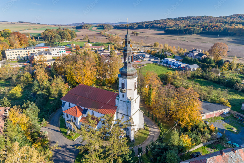 Church in Pielgrzymka aerial view