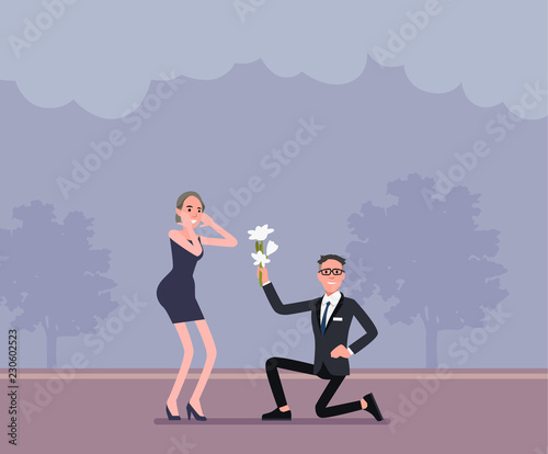 Wedding proposal from a man to his girlfriend  illustration  character