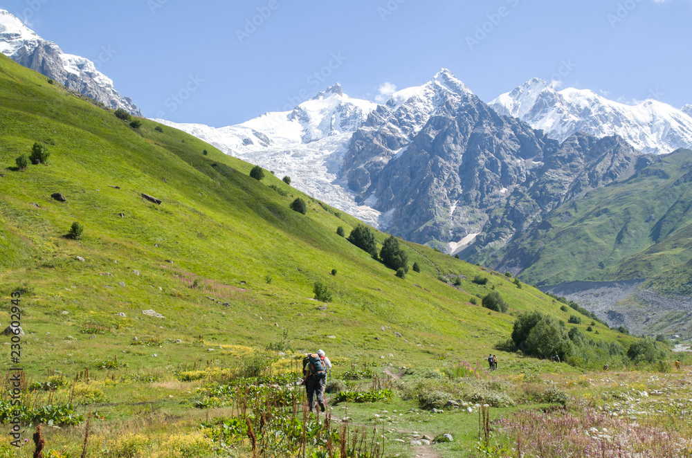 Beautiful view of peaks from valley Adishi , Georgia Beautiful view of peaks from valley Adishi , Georgia