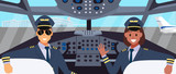 Pilots in cockpit flat design. with man and woman pilot character