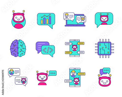 Chatbot color icons set