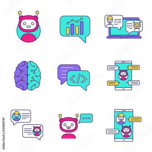 Chatbots color icons set