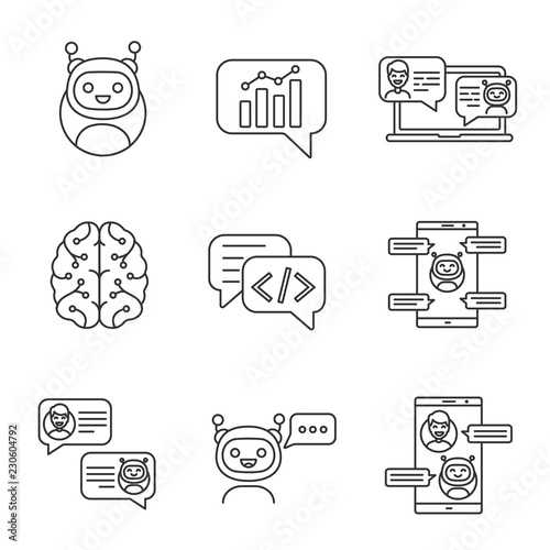 Chatbots linear icons set