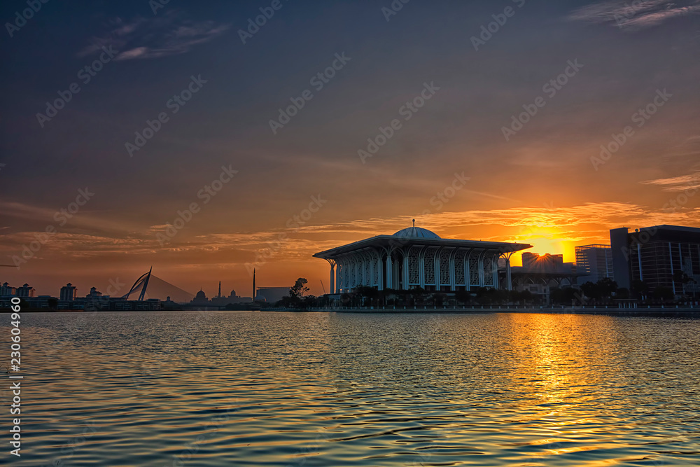 Beautiful sunrise shot potraying great architecture design of Tuanku Mizan Zainal Abidin Mosque