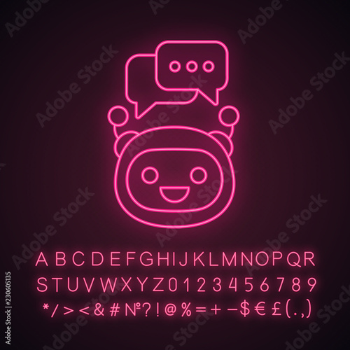 Chatbot with speech bubbles neon light icon