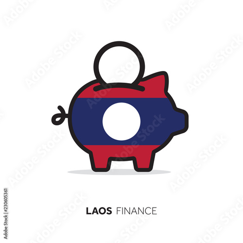 Laos economic concept. Piggy bank with national flag.