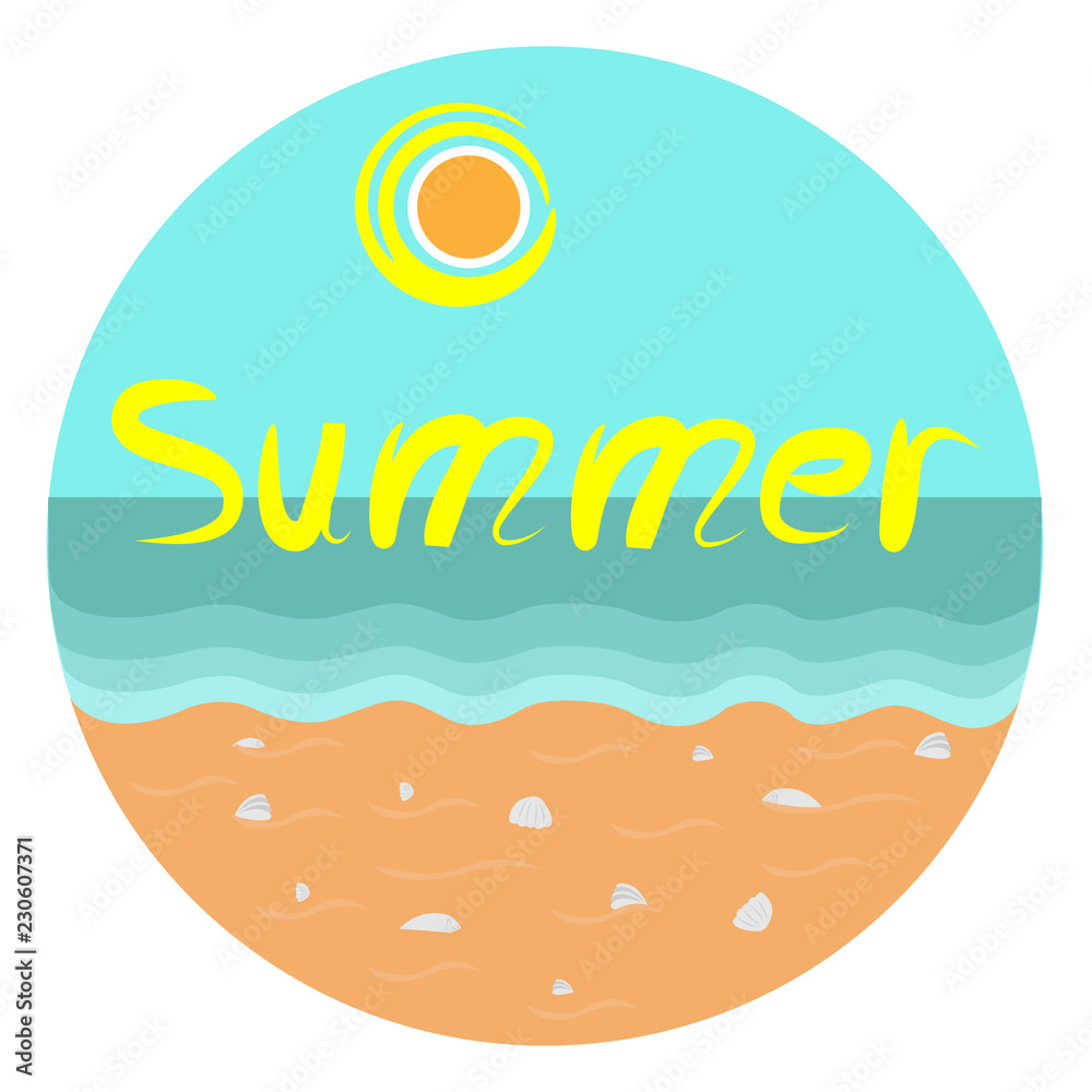 Summer Time vector illustration with sun and beach