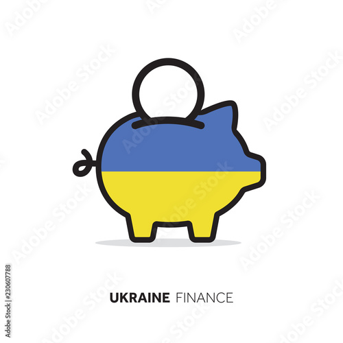 Ukraine economic concept. Piggy bank with national flag.