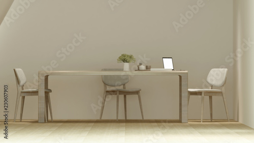 Dining area or workplace in coffee shop and restaurant minimal design - Blur focus - 3D Rendering