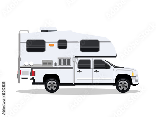 Camper van for travel flat illustration 