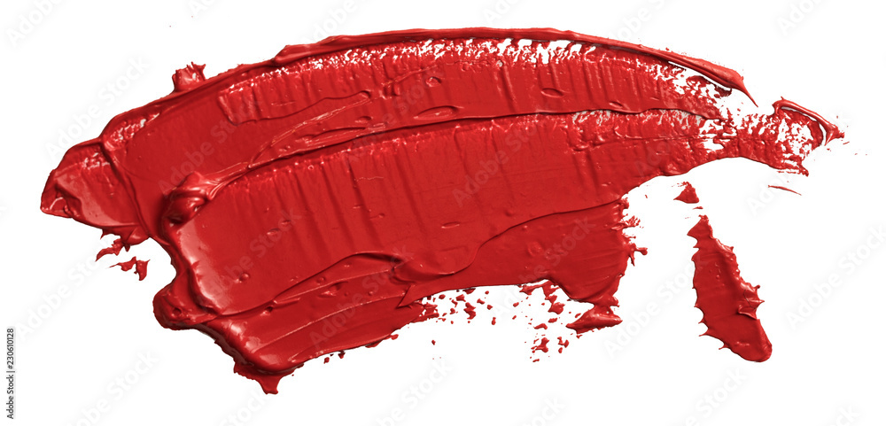 Obraz premium Textured hand drawn red oil paint brush stroke painting, convex with shadows, isolated on white background