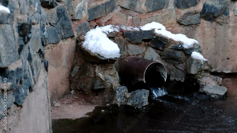 Sewer drain from pipes during the winter. Sewer drain from pipes during the winter.