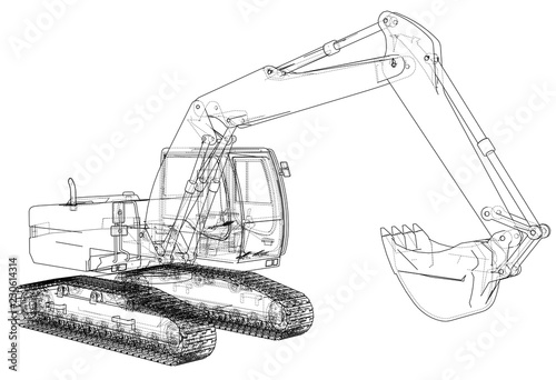 Excavator concept outline. Vector