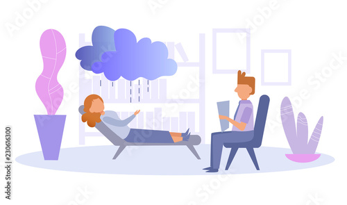 Session with a psychotherapist Vector. Cartoon. Isolated art on white background. Flat