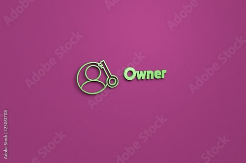 Text Owner with green 3D illustration and purple background