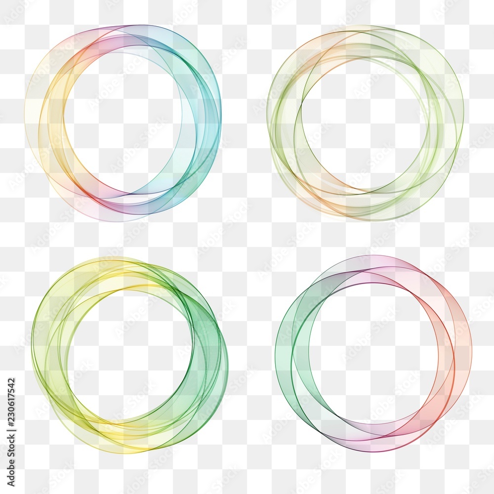 set collection of trendy multicolored overlapping transparent circle shaped logo design elements - obrazy, fototapety, plakaty 