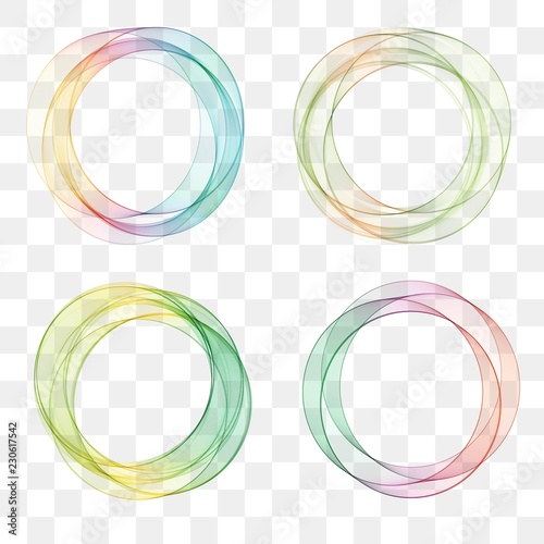set collection of trendy multicolored overlapping transparent circle shaped logo design elements