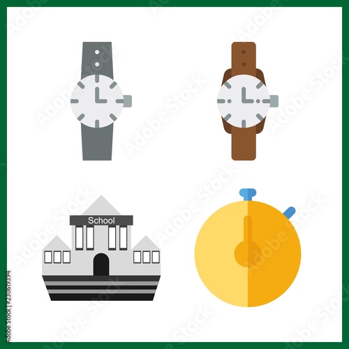 4 time icon. Vector illustration time set. watch and school icons for time works