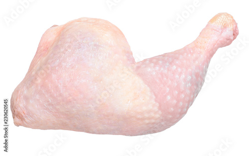 Fresh raw chicken meat, isolated on white background. Chicken drumsticks or legs, top view.