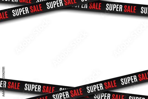 Black ribbons for super sale isolated on white background. Stripes for your design. Big sale. Graphic elements. Vector illustration