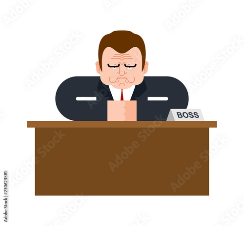 Boss on desk. Businessman on table. Business man in office Vector illustration