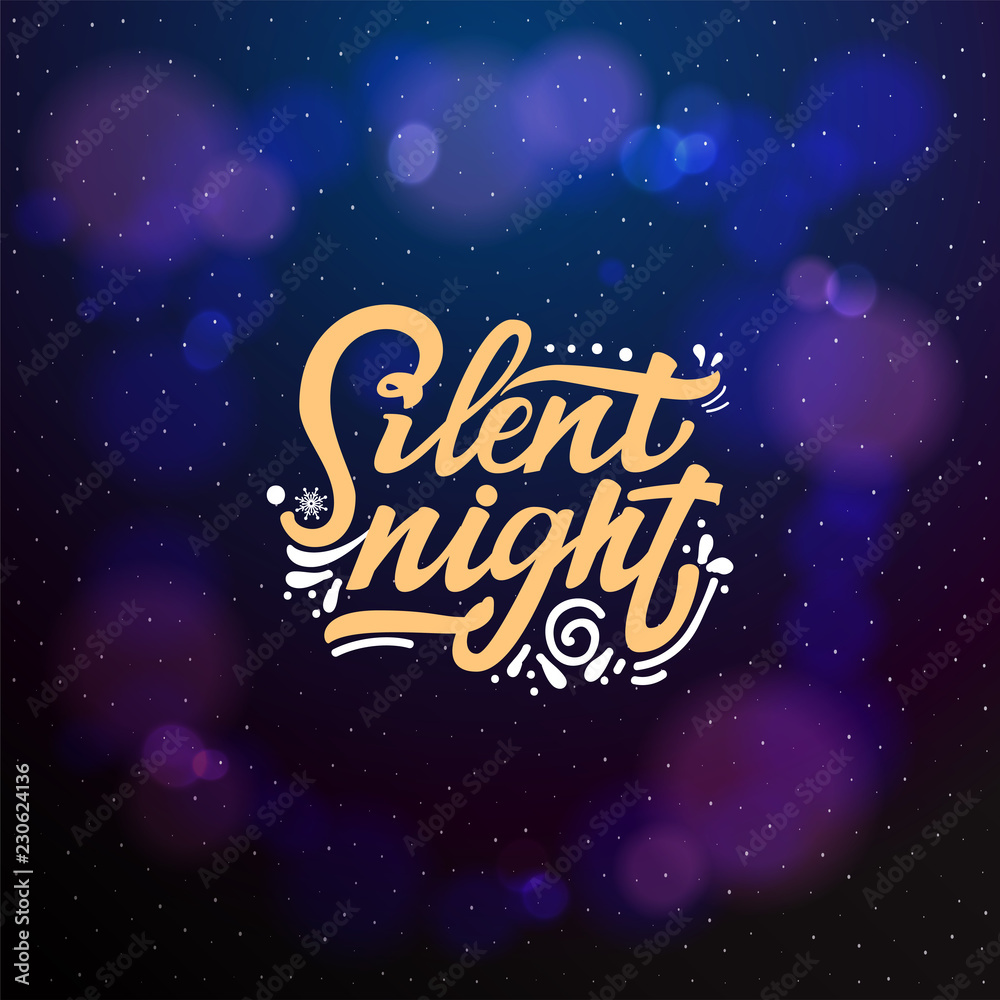 silent night typographic emblem. Vector logo handmade lettering and calligraphy, text design. Usable for banners, greeting cards, gifts etc.