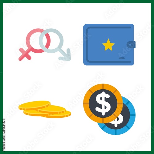 4 coin icon. Vector illustration coin set. penny and genders icons for coin works
