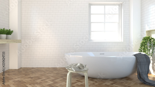 bathroom interior,toilet,shower,modern home wooden floor design 3d rendering white room for copy space background white tile bathroom © kanok
