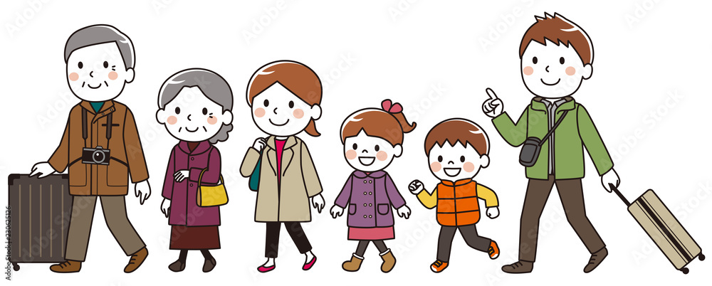Three generations family traveling in autumn / winter Three generations family traveling in autumn / winter